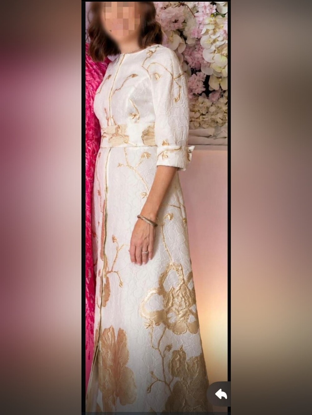 Elegant White and Gold Floral Midi Dress
